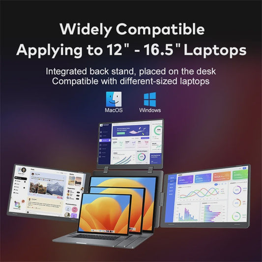 16-Inch Draagbare Triple Screen Monitor - FHD Uitbreiding voor Laptops met Eén Kabel