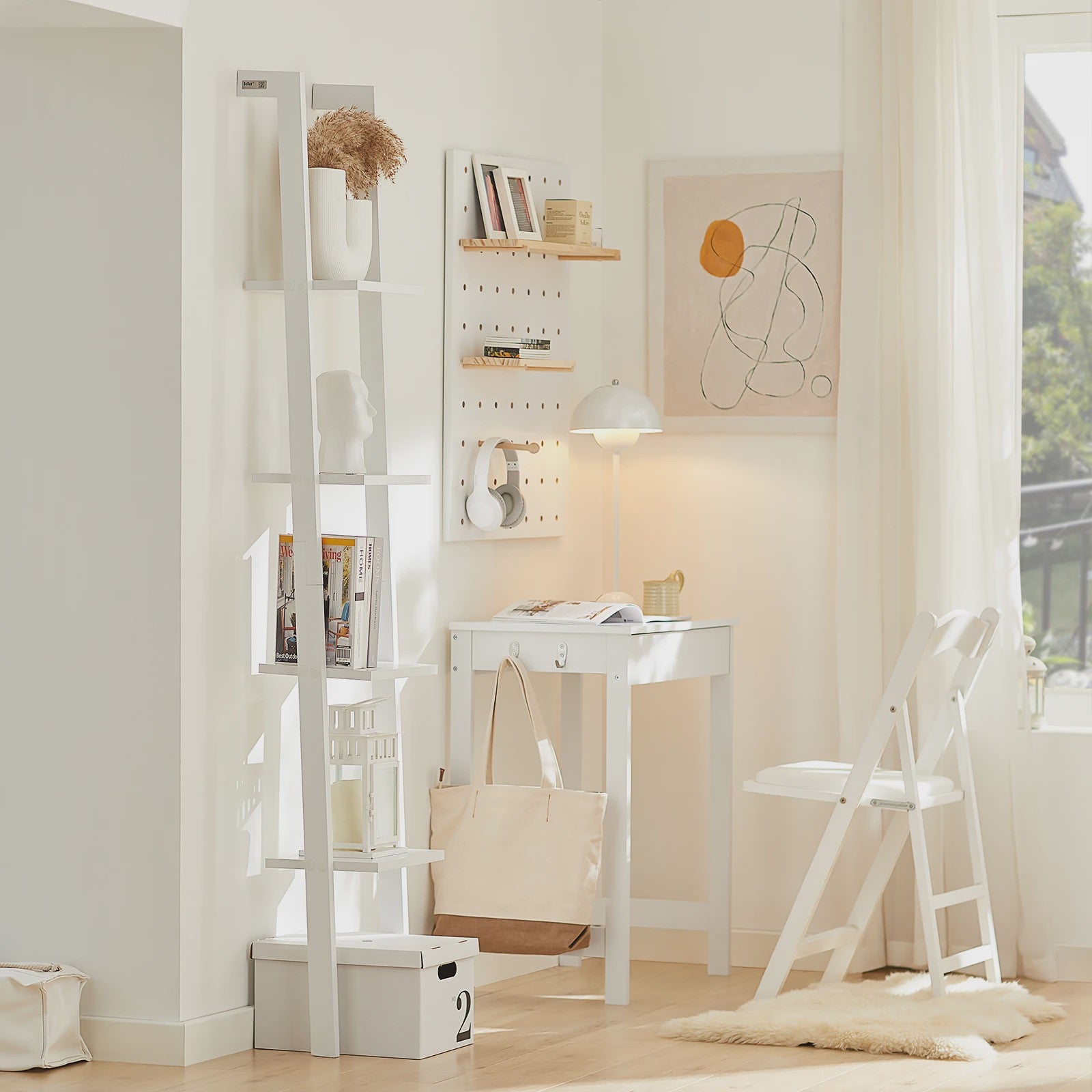 SoBuy FRG15-W Ladder Boekenkast Wit - 4 Planken, Vrijstaand, 33cm Breed