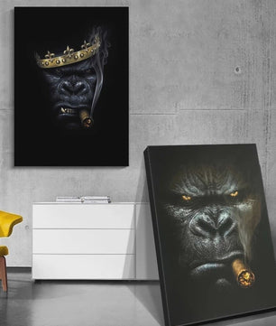 Stoere Gorilla met Sigaren Canvas Schilderij - Unieke Muurdecoratie