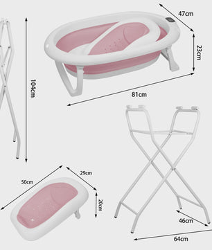 Opvouwbaar Babybadje met Ergonomisch Zitje, Thermometer & Ondersteuning (0-18 mnd) - Grijs/Blauw/Roze