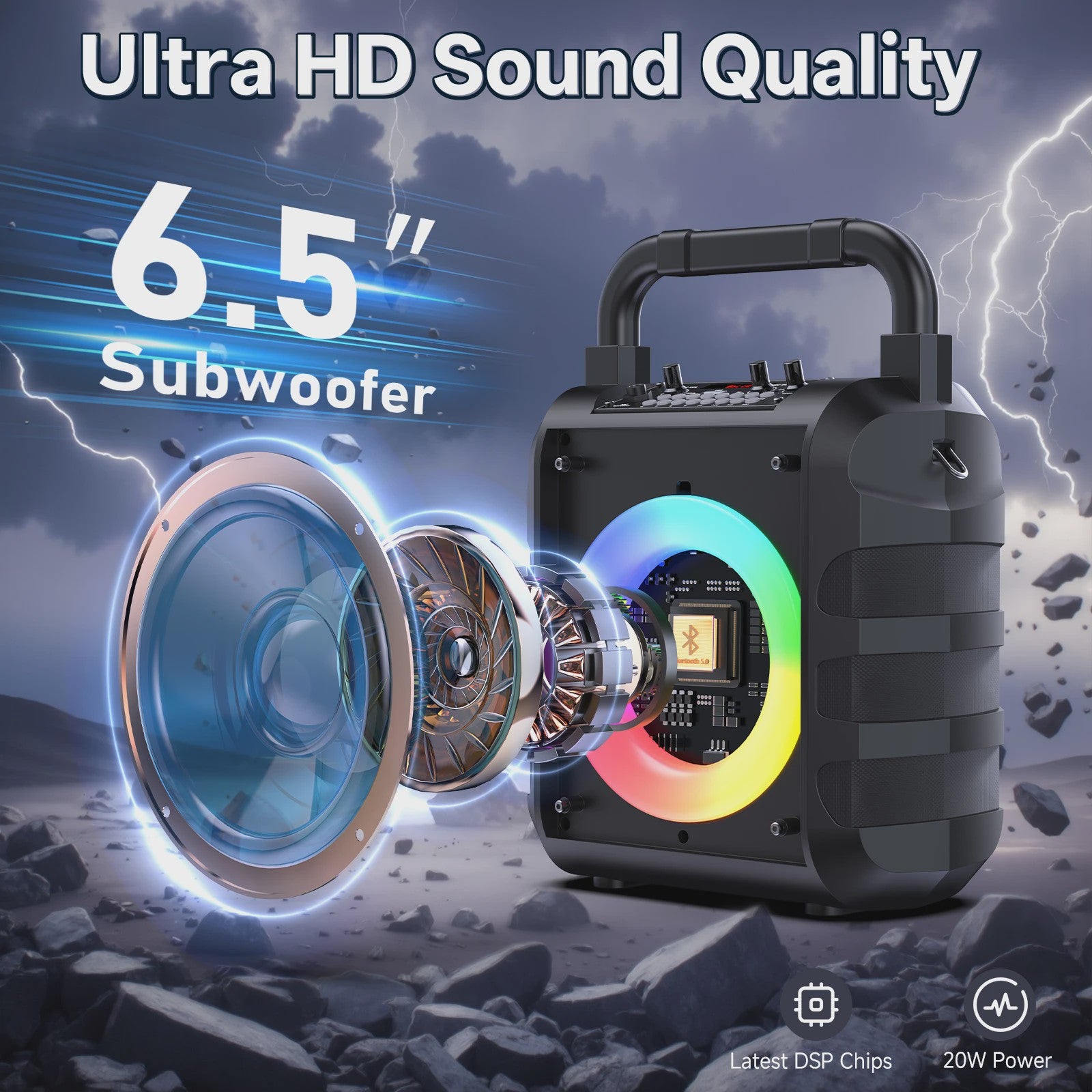 T18 Draagbare Bluetooth Speaker met Microfoon, LED Licht & Karaoke Functie