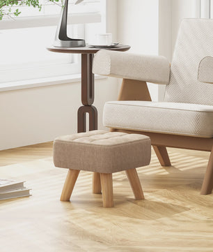 Stijlvolle Voetenbank / Poef met Stoffen Zitting en Houten Poten - Compact en Comfortabel
