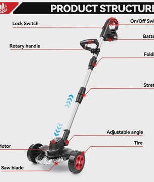 ONEVAN 9-inch Accu Grasmaaier & Grastrimmer - Borstelloos, 40000RPM, Opvouwbaar, Makita 18V Compatibel