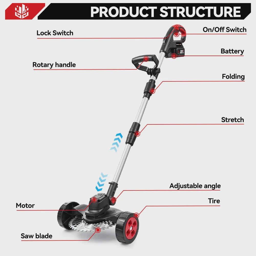 ONEVAN 9-inch Accu Grasmaaier & Grastrimmer - Borstelloos, 40000RPM, Opvouwbaar, Makita 18V Compatibel