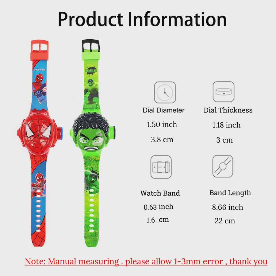 Projectie Kinderhorloge met Superhelden - Spiderman, Iron Man, Captain America & Hulk
