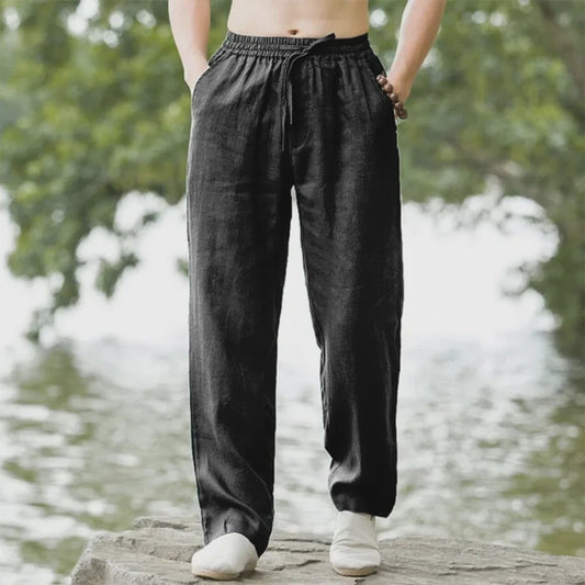 Heren Katoen Linnen Strandbroek - Comfortabele Casual Joggingbroek voor Lente/Zomer Vakantie