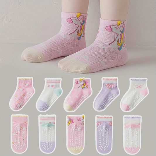 5 Paar Antislip Sokken Kinderen - Unicorn & Hartjes - Zacht & Comfortabel