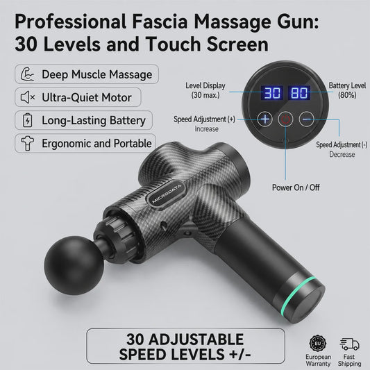 Professionele Massage Gun met LCD Touchscreen - 30 Snelheden voor Diepe Spierontspanning