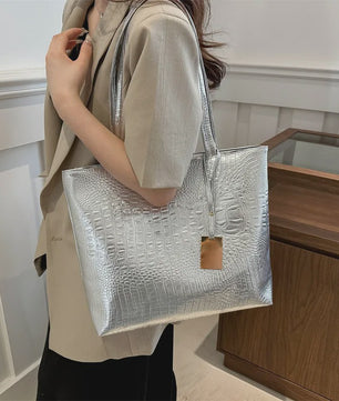 Luxe Dames Handtas Schoudertas Croco Print PU Leer Groot Formaat – Verkrijgbaar in Zilver, Goud, Zwart