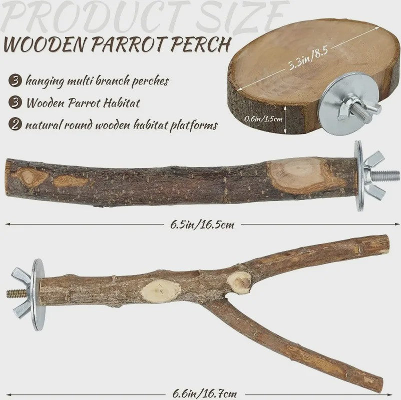 Natuurlijke Houten Papegaai Zitstok Set - Kauwbaar & Pootverzorgend Speelgoed