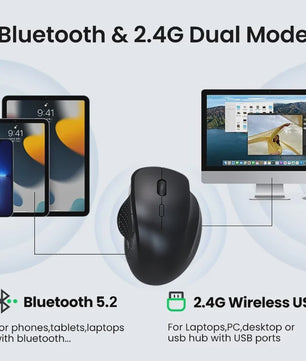 Ergonomische Draadloze Muis: 2.4G & Bluetooth, Oplaadbaar, 1600 DPI, 6 Knoppen