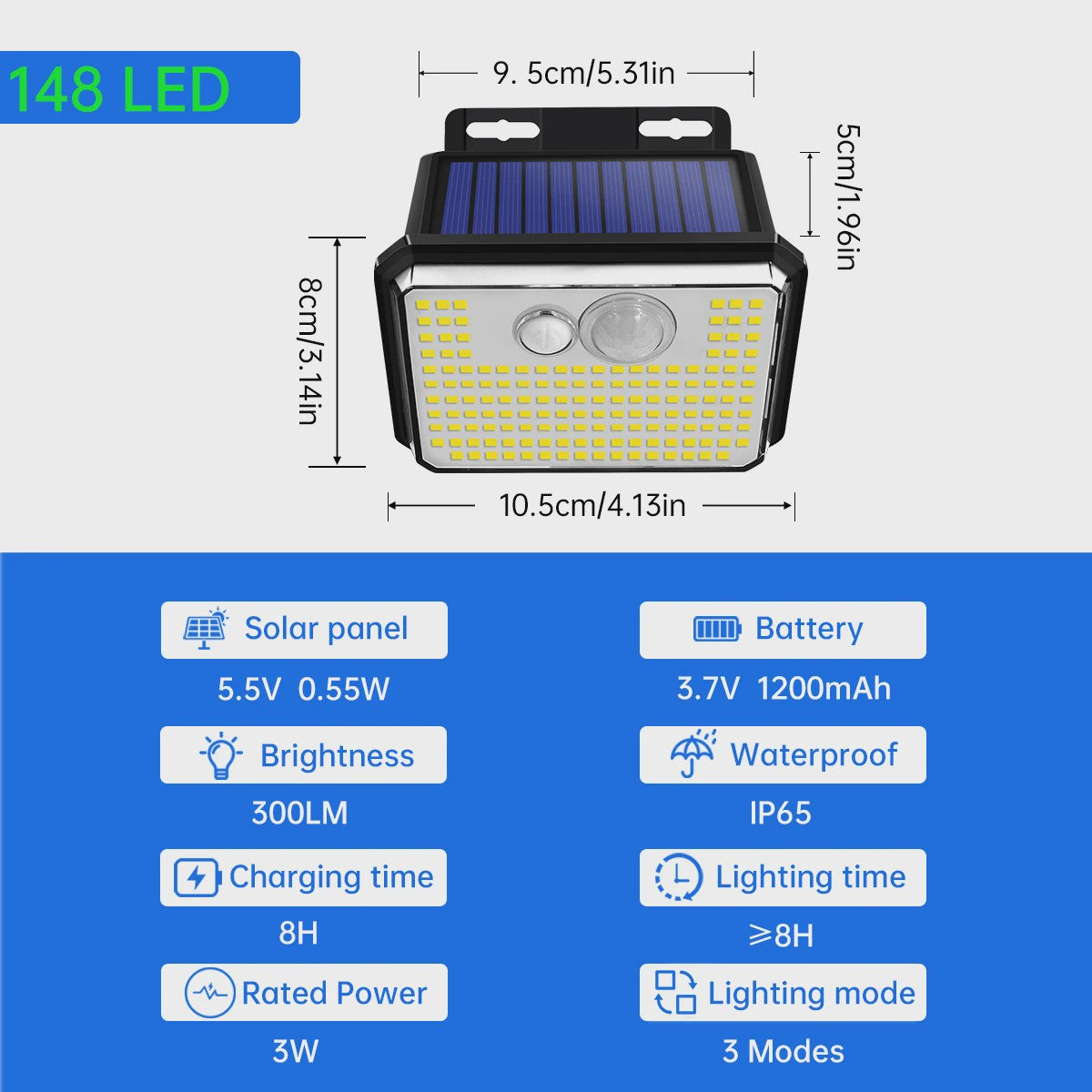 Krachtige Solar Buitenlamp met 148 LED's, Bewegingssensor & IP65 Waterdicht - 3 Modi