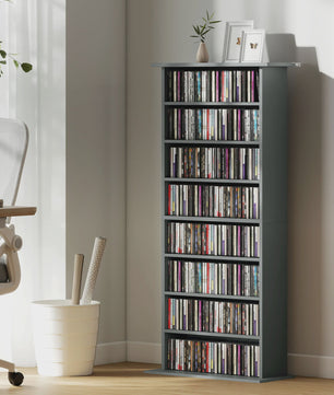HOMCOM Opbergkast voor CD/DVD/Blu-ray - Grijs - 8 Vakken, 6 Verstelbare Planken