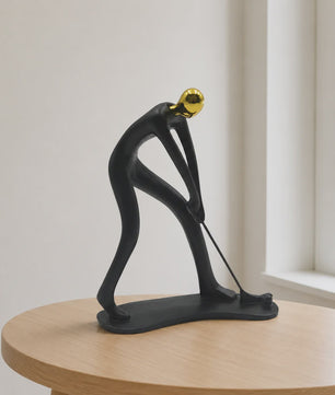 Moderne Golfbeeldje Sculptuur - Decoratieve Figuur voor Bureau & Huis - Goud & Zwart