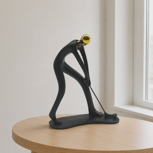 Moderne Golfbeeldje Sculptuur - Decoratieve Figuur voor Bureau & Huis - Goud & Zwart