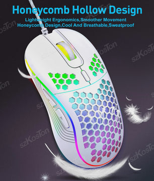 RGB Gaming Muis met Honingraat Design, 7200 DPI, Ergonomisch & Bedraad
