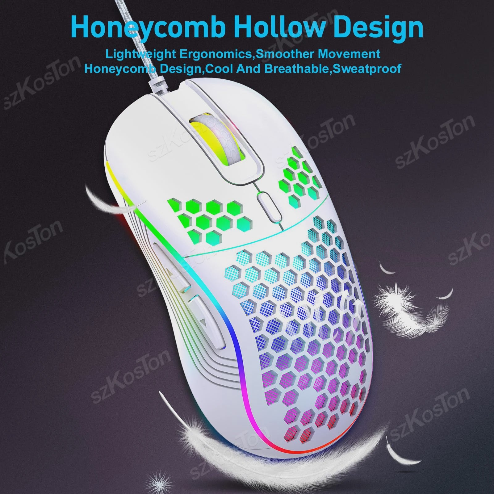 RGB Gaming Muis met Honingraat Design, 7200 DPI, Ergonomisch & Bedraad