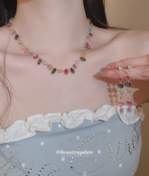 Luxe Goudkleurige Ketting met Kleurrijke Kristallen Zirkonia - Dames Sieraden