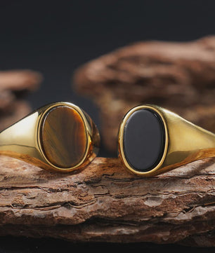 Unisex Vintage Ringen van Roestvrij Staal met Natuursteen (Onyx, Tijgeroog, Lapis Lazuli)
