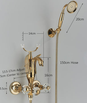 Luxe Gouden Zwanen Douchekraan Set met Baduitloop en Kristallen Handgrepen