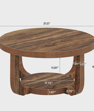 Ronde Salontafel met 2 Niveaus en Opslag - Modern Houten Accent Tafel