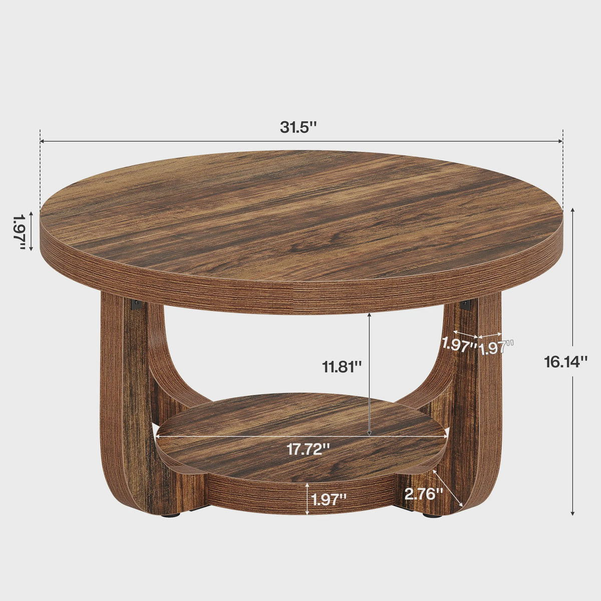 Ronde Salontafel met 2 Niveaus en Opslag - Modern Houten Accent Tafel
