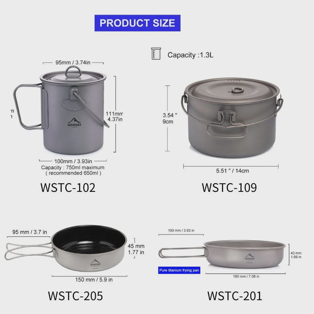 Widesea Titanium Kookset - Lichtgewicht Pannenset voor Outdoor Avonturen