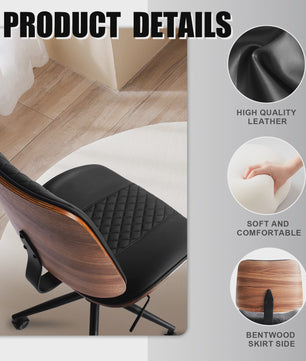 Ergonomische Bureaustoel met Walnoot Finish en Comfortabele Zitting