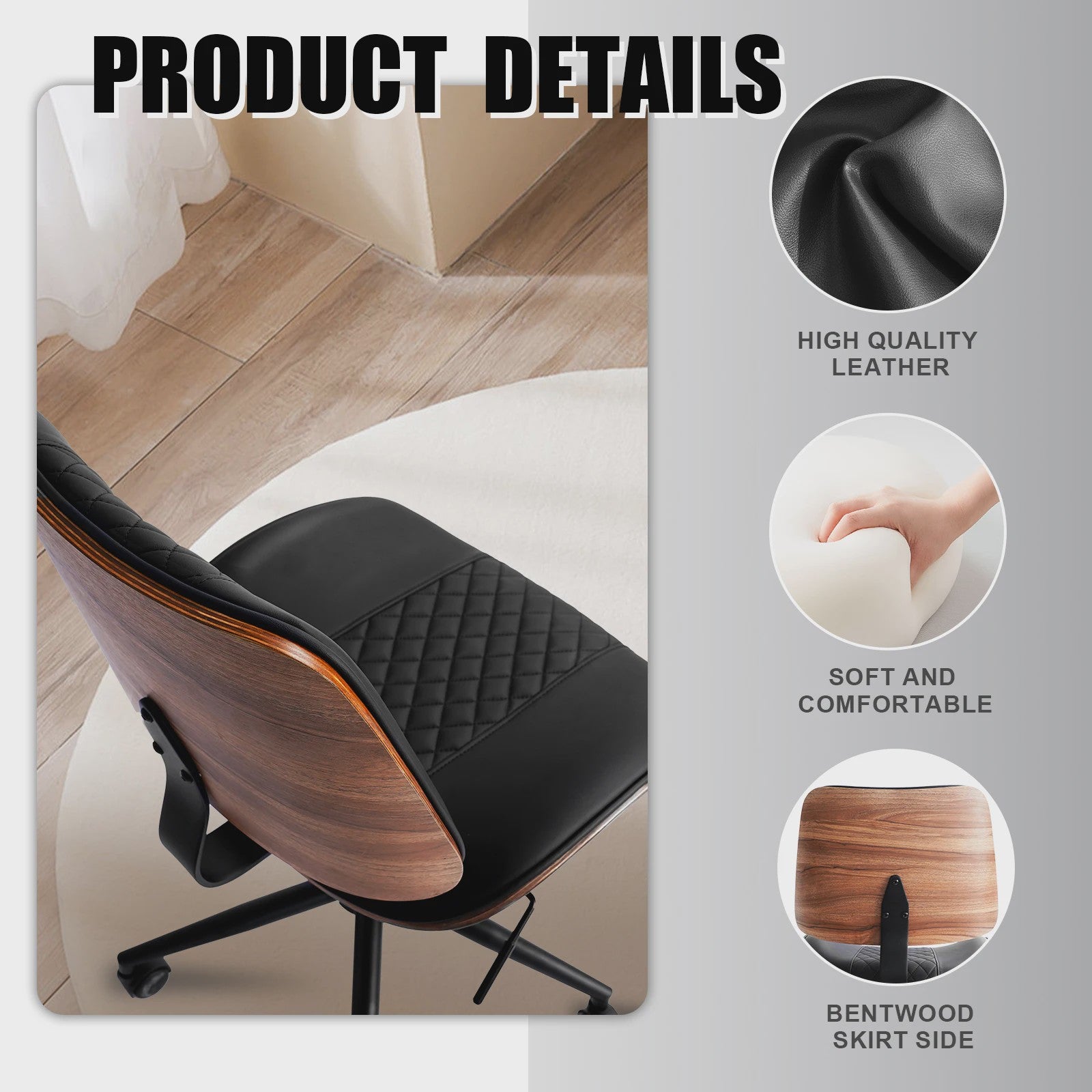 Ergonomische Bureaustoel met Walnoot Finish en Comfortabele Zitting