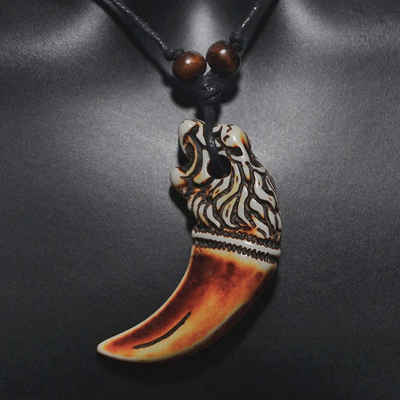 Stoere Leeuwentand Ketting Hanger - Retro Afrikaanse Tribal Stijl Amulet
