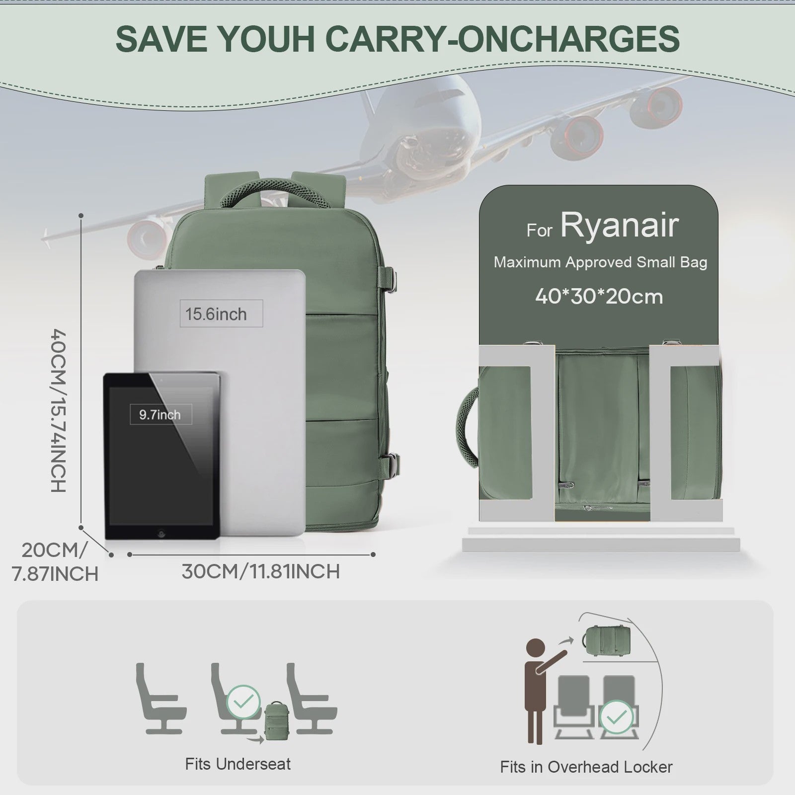 Ryanair Handbagage Rugzak 40x30x20cm - Cabine Koffer, Laptop Backpack voor Dames & Heren