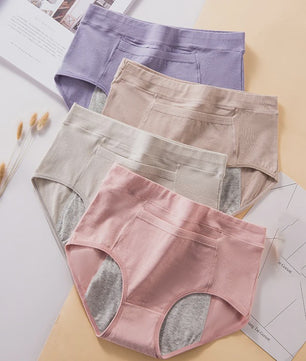 4-Pack Dames Menstruatie Ondergoed - Lekvrij, Hoge Taille Katoen Slips