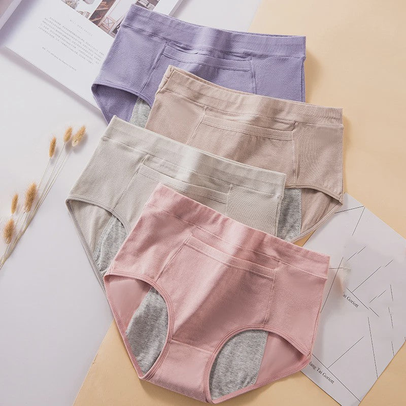 4-Pack Dames Menstruatie Ondergoed - Lekvrij, Hoge Taille Katoen Slips