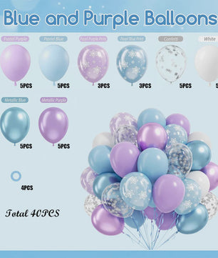 40x 12 inch Latex Ballonnen Set - Sneeuwvlok, Paars & Blauw - Feestdecoratie