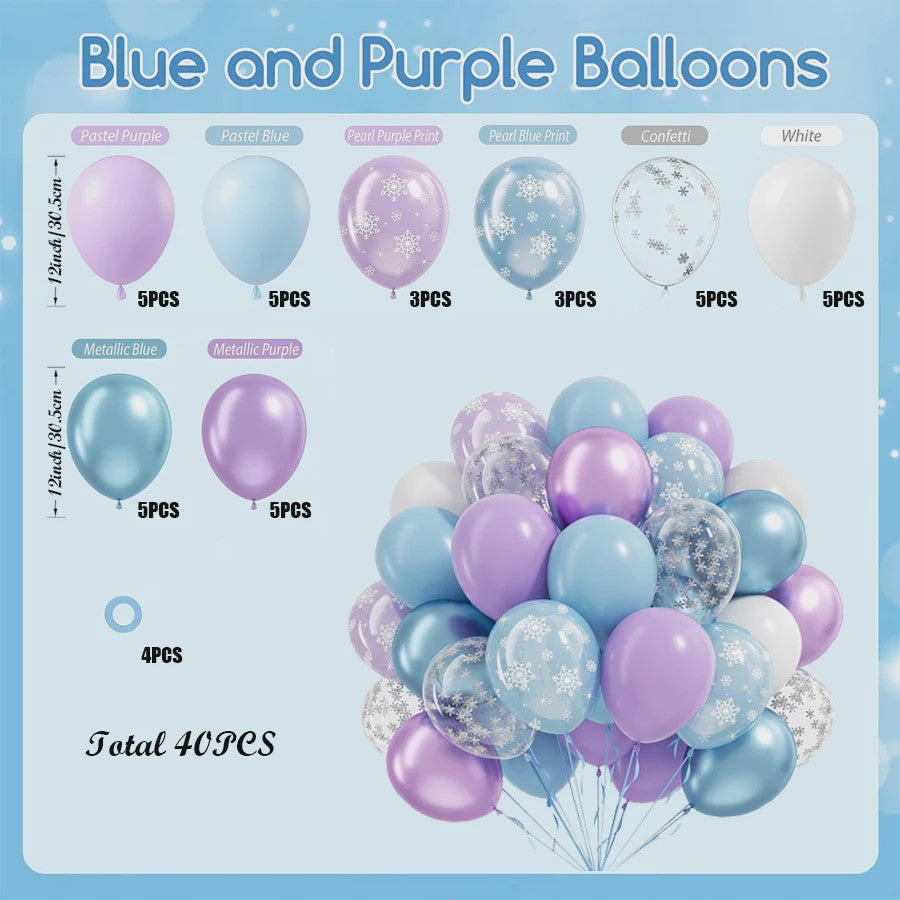 40x 12 inch Latex Ballonnen Set - Sneeuwvlok, Paars & Blauw - Feestdecoratie