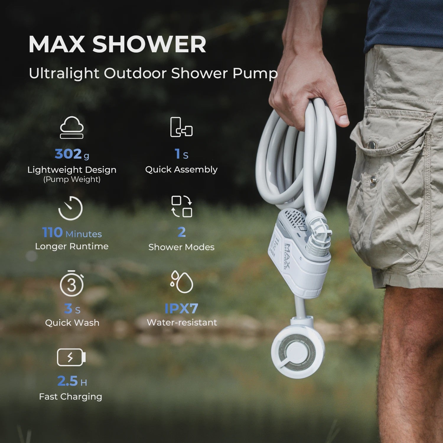 FLEXTAIL MAX SHOWER Draagbare Elektrische Douchepomp - IPX7 Waterdicht