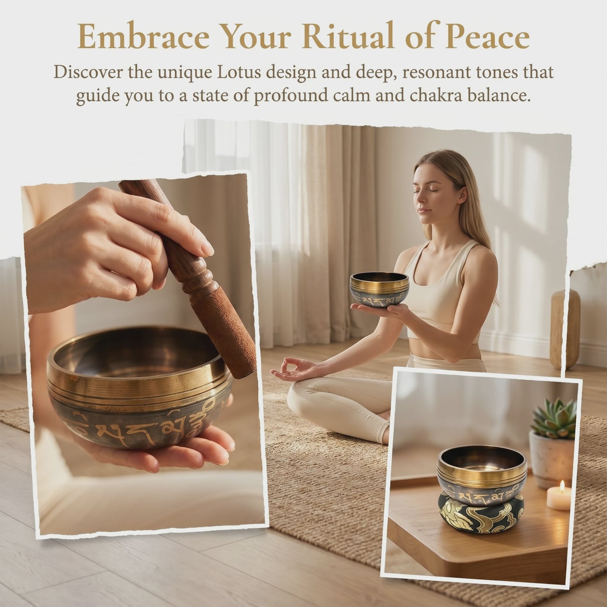 Tibetaanse Klankschaal Lotus Set - Uniek Cadeau voor Meditatie, Yoga & Chakra Balans