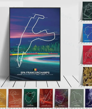 Formule 1 Circuit Poster Canvas - F1 Race Track Kunst Print voor Woonkamer Decoratie
