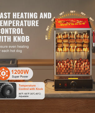 Professionele Hotdog Stoomoven & Broodjeswarmer - 36L, 2 Etages, Temperatuurregeling