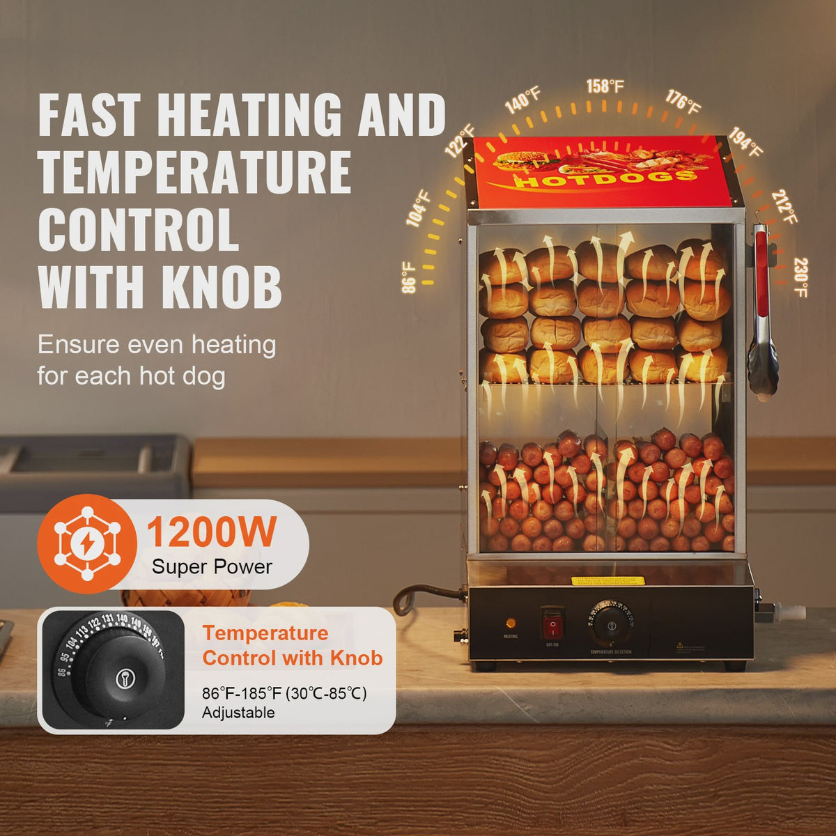 Professionele Hotdog Stoomoven & Broodjeswarmer - 36L, 2 Etages, Temperatuurregeling