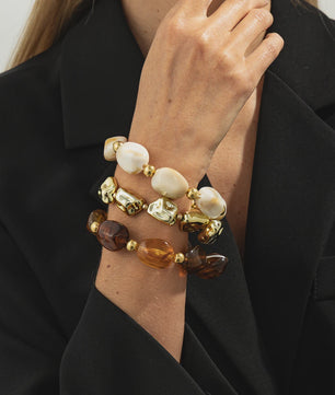 Set van 3 Bohemian Kralenarmbanden - Vintage Stijl Acryl & Goudkleurig