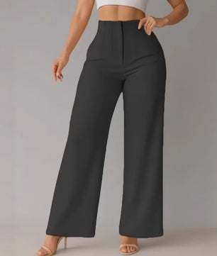 Elegante Dames Pantalon met Hoge Taille en Wijde Pijpen - Perfect voor Kantoor en Casual Gelegenheden