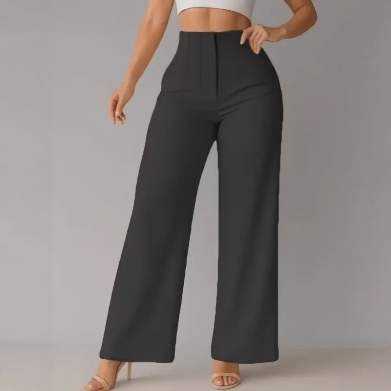 Elegante Dames Pantalon met Hoge Taille en Wijde Pijpen - Perfect voor Kantoor en Casual Gelegenheden