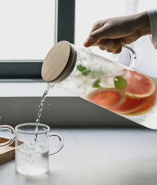 Glazen Karaf met Bamboe Deksel & Filter - 1000ML/1500ML - Voor Water, Sap & Koffie