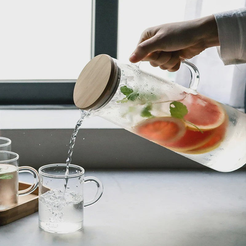 Glazen Karaf met Bamboe Deksel & Filter - 1000ML/1500ML - Voor Water, Sap & Koffie