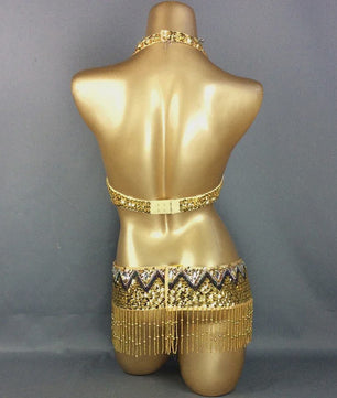 Dames Buikdans Set: Luxe Beaded Bh & Heupsjaal met Franjes
