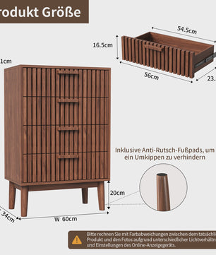 Anajqaqia Commode met 4 Lades - Stijlvolle Houten Opbergkast in Walnootkleur