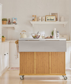 SoBuy Keuken Eiland Trolley FKW69-N met Uitschuifbaar Werkblad & Opslag