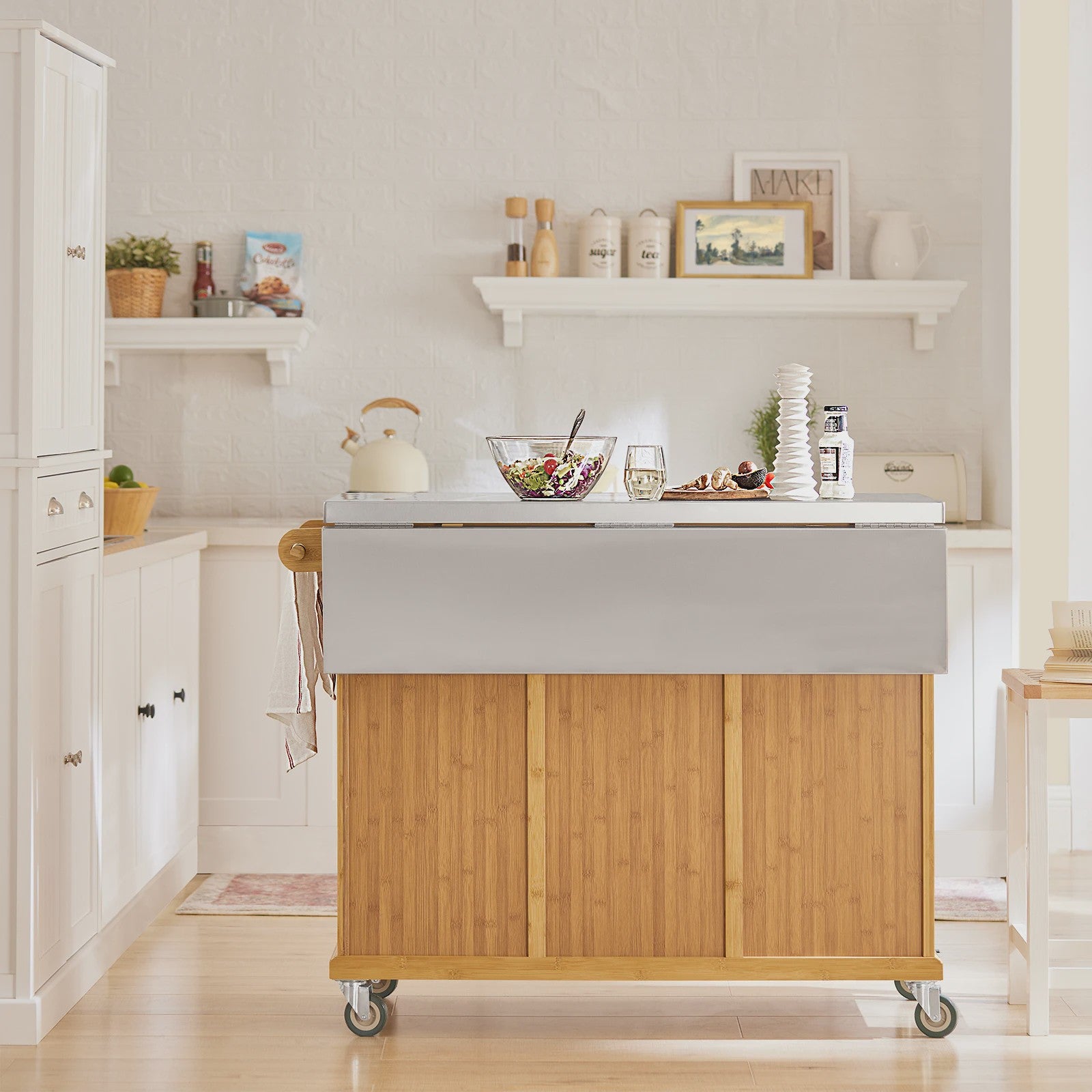 SoBuy Keuken Eiland Trolley FKW69-N met Uitschuifbaar Werkblad & Opslag