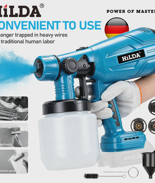 HILDA 21V Accu Verfspuit - Krachtige Draadloze HVLP Spuit voor Doe-het-zelf, Meubels, Muren & Auto (Makita Accu Compatibel)